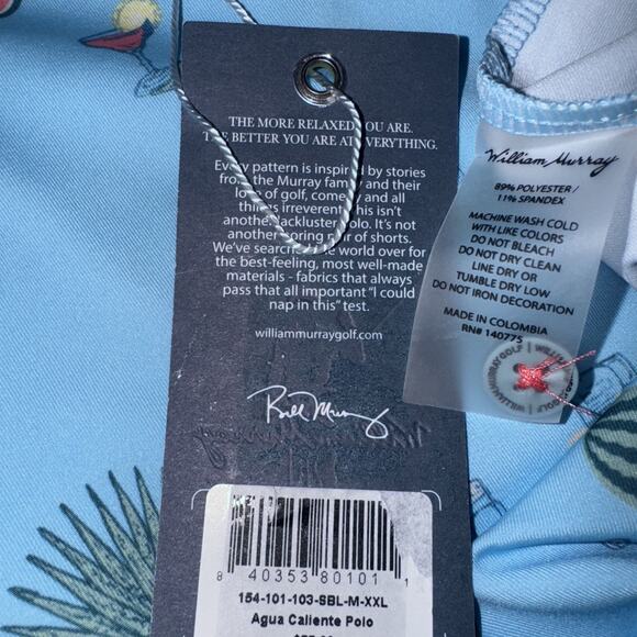 New William Murray Polo Shirt Mens Size XXL Golf Performance Agua Caliente Blue - Picture 10 of 10
